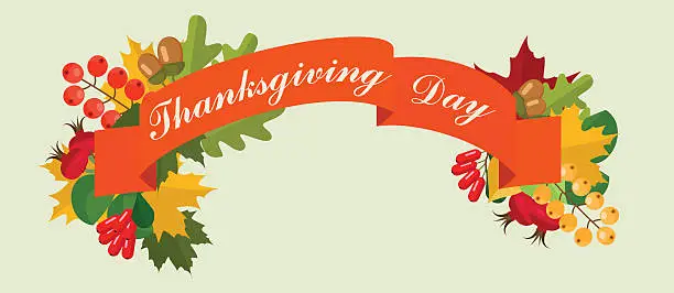 Vector illustration of Thanksgiving Day ribbon with the inscription , title