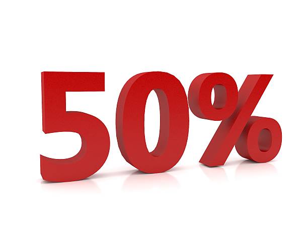 istock 50 percent symbol,3D Rendering 589461918