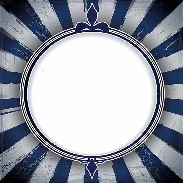 Vector illustration of Vintage sunbeam background with a circle frame in blue colors