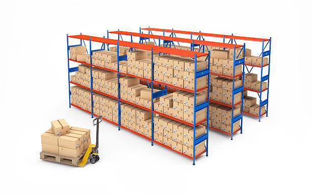 istock Warehouse rack full of cardboard boxes. 3d rendering 589540432