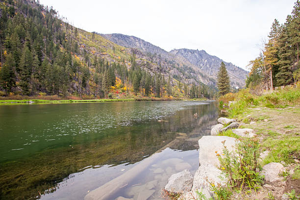 istock Scenic Mountain green Wenatchee river with transparent water. 589540518