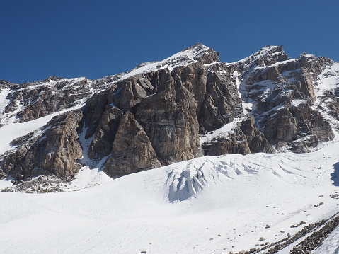 Snow and rock in the Caucasus mountain, glasier