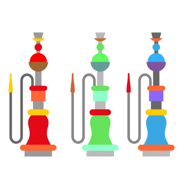 Vector illustration of Set colorful arabic hookah. Turkish national instrument for smok