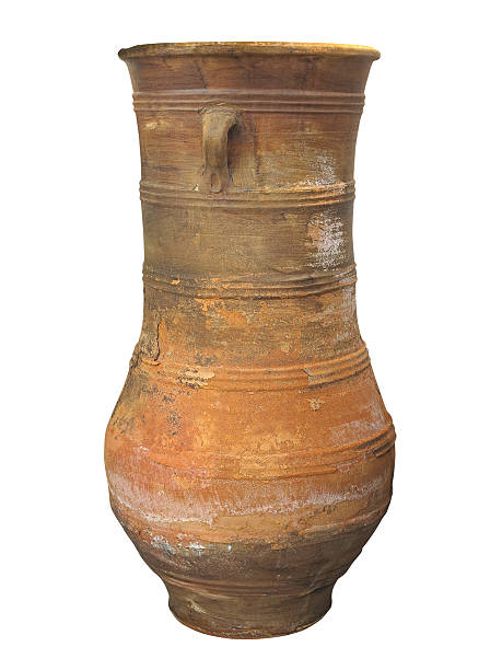istock Ancient clay Minoan decorated amphora isolated 589545522