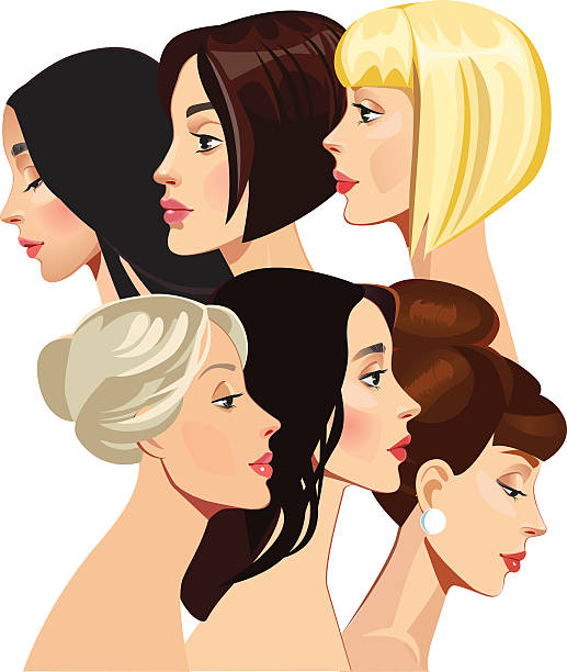 portrait of face beautiful girls in profile vector art illustration