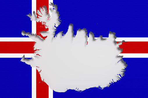3d rendering of Iceland map and flag on background.