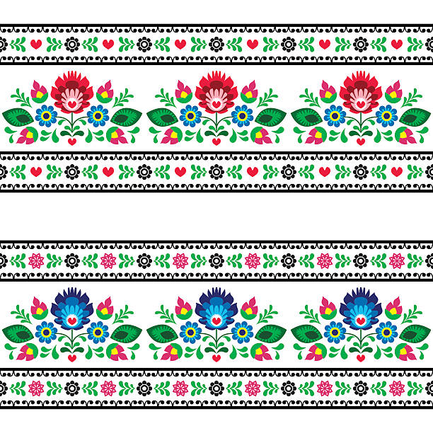 ilustrações de stock, clip art, desenhos animados e ícones de seamless polish folk art pattern with flowers - folclórico