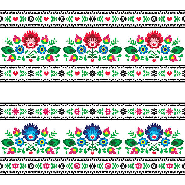 Seamless Polish folk art pattern with flowers Repetitive cutout style colorful background - polish folk art decoration elements polish culture stock illustrations
