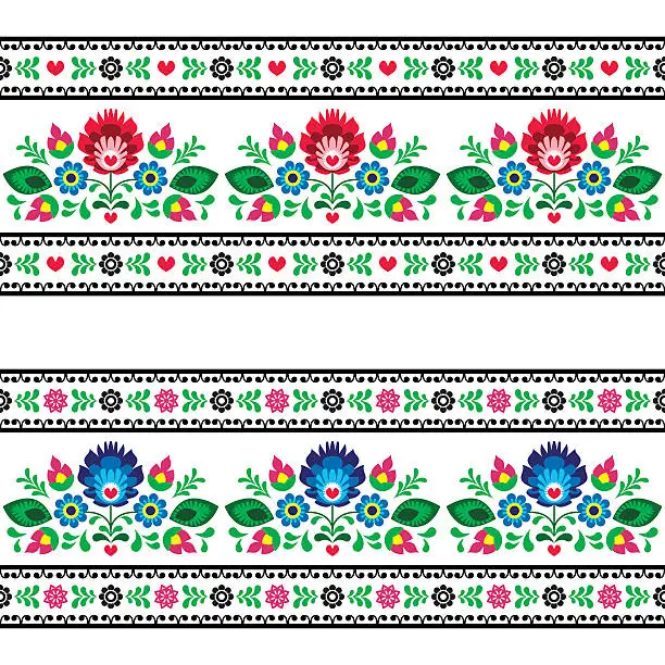 Vector illustration of Seamless Polish folk art pattern with flowers