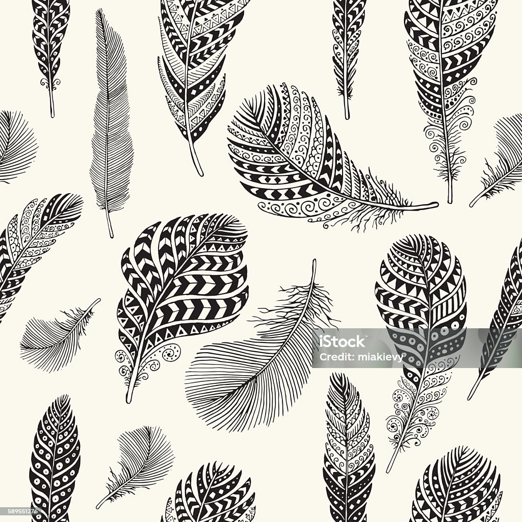 Seamless feathers pattern Editable vector seamless pattern on background layer. Feather stock vector