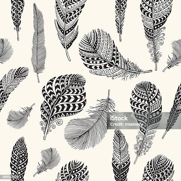 Seamless Feathers Pattern Stock Illustration - Download Image Now - Feather, Pattern, Vector