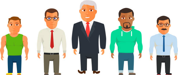 illustrazioni stock, clip art, cartoni animati e icone di tendenza di personaggi dei cartoni animati di persone vestite da lavoro e vestite casualmente - shoe business expertise human resources