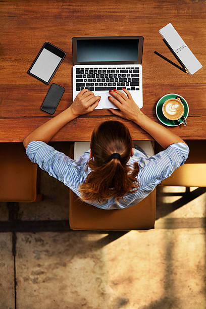 istock Computer Work. Business Woman Working At Cafe. Freelance, Communication 589552226