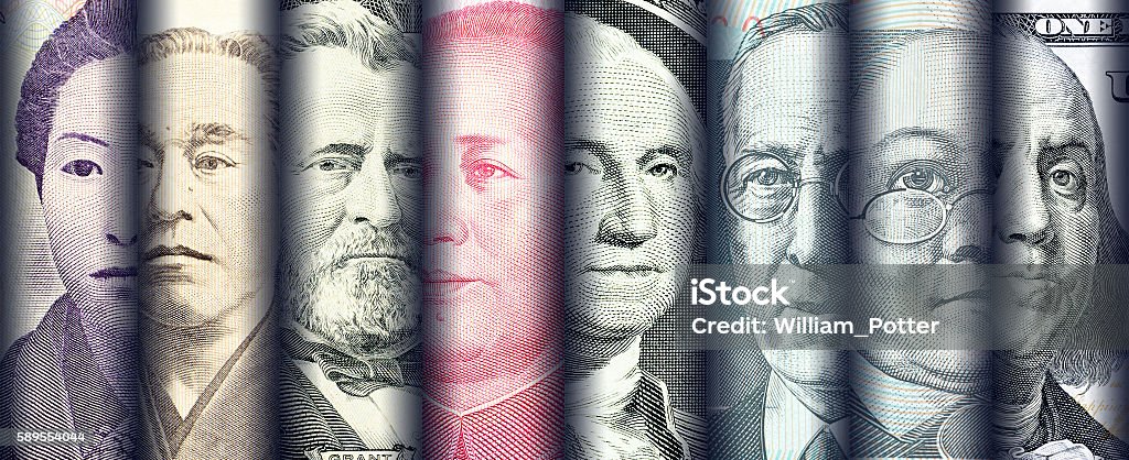 Ritratti / immagini / volti di famoso leader sulle banconote, - Foto stock royalty-free di Valuta statunitense