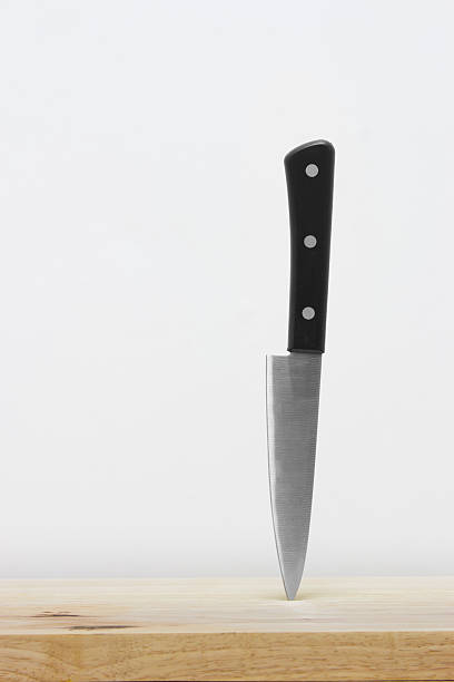 istock Knife on the cutting board with white background 589556754