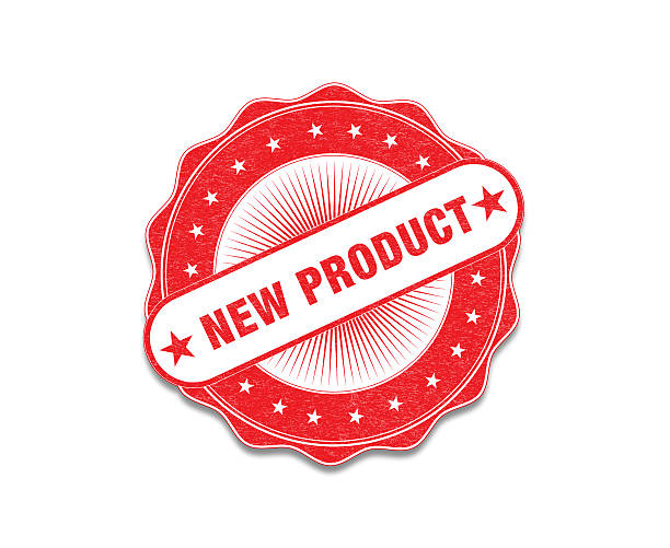 timbre rouge « nouveau produit » sur blanc - branding rubber stamp new seal stamper photos et images de collection