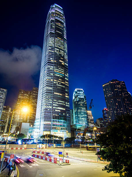 International Commerce Center Hong Kong, Hong Kong - September 6, 2013: View of the International Commerce Center in Hong Kong at night. international commerce center stock pictures, royalty-free photos & images