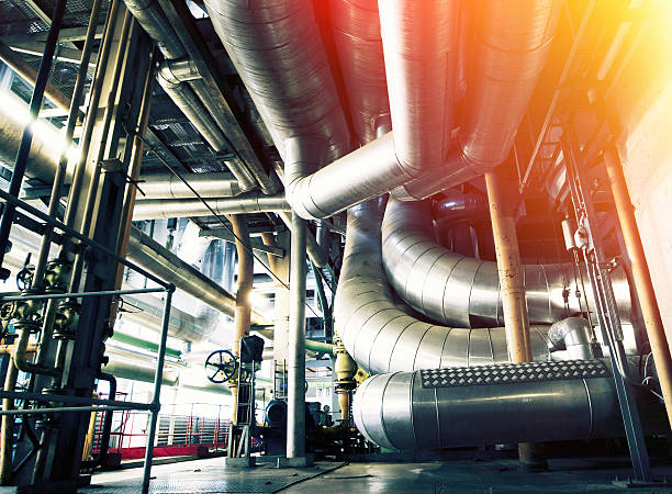 istock Industrial zone, Steel pipelines and equipment 589557588