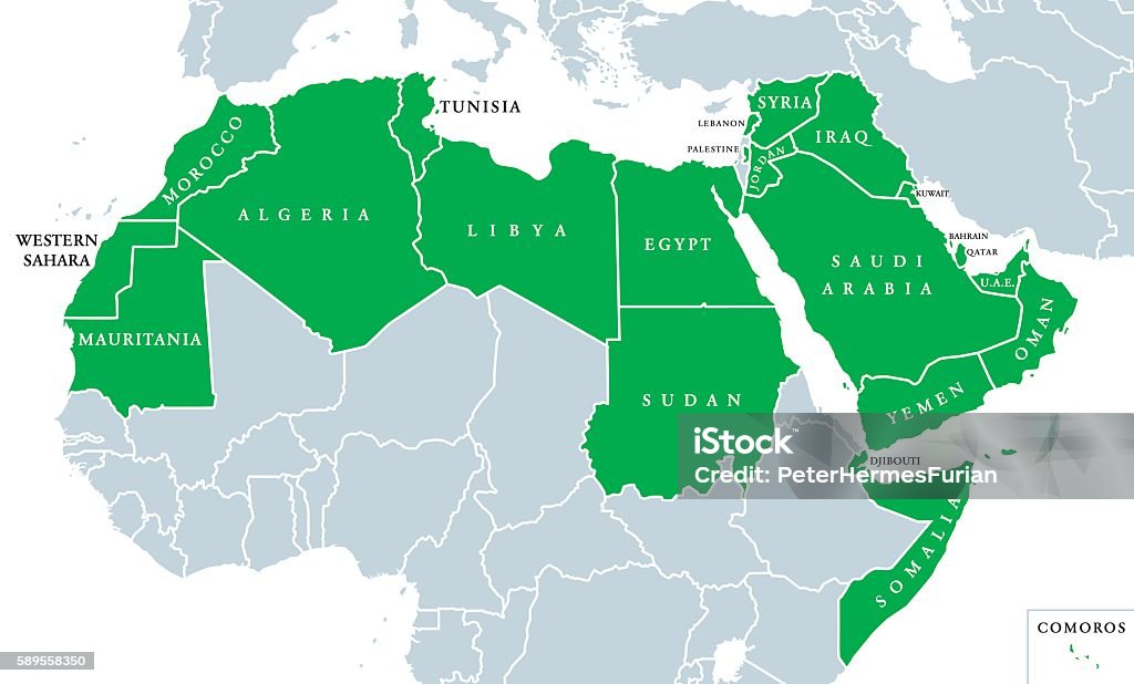 Mapa político del mundo árabe - arte vectorial de Mapa libre de derechos