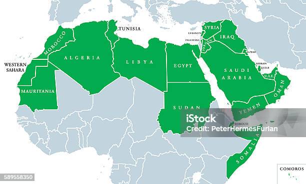 Arab World Political Map Stock Illustration - Download Image Now - Map, World Map, Country - Geographic Area