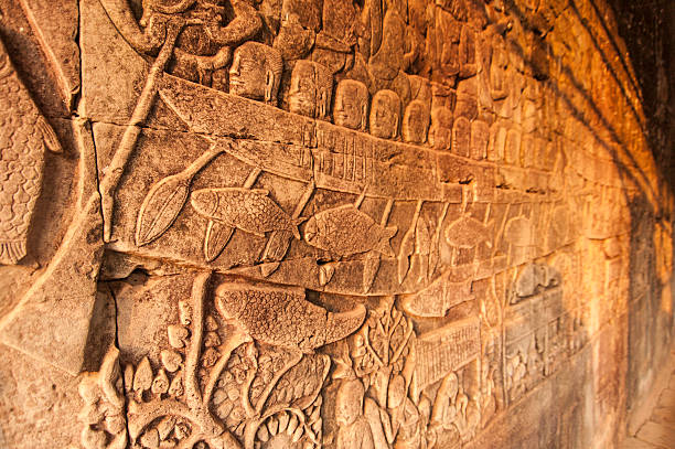 istock Stone temple carvings showing intricate details. 589558878