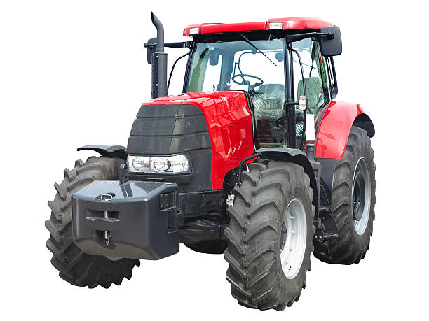 istock New red powerful tractor isolated over white 589559950