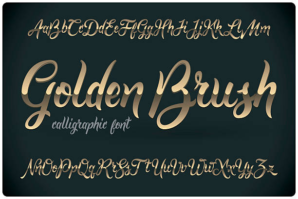 каллиграфический шрифт golden brush с глянцевым эффектом металлообличия - text pen letter metal stock illustrations