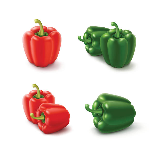 ilustrações, clipart, desenhos animados e ícones de pimentas-do-sino-doce coloridas e vermelhas - green bell pepper illustrations