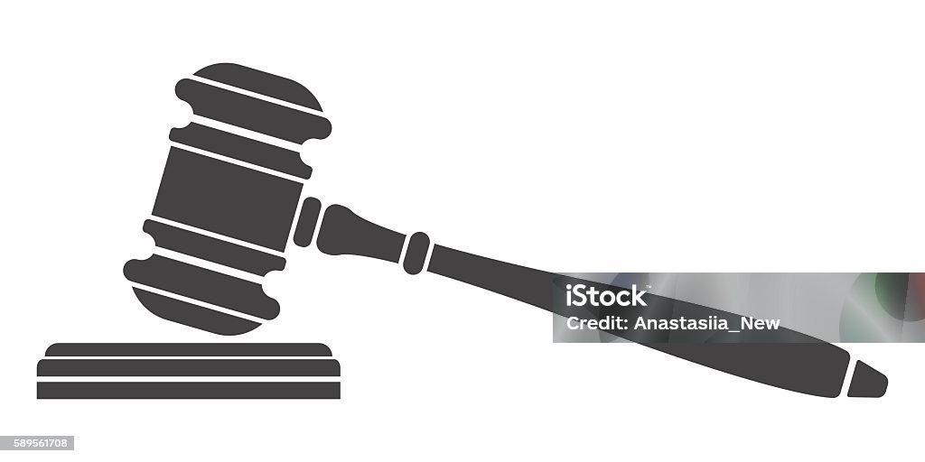 Judge gavel icon. Judge gavel icon. Auction hammer. Isolated black silhouette on white background. Vector illustration of a flat design. Symbol law. Gavel stock vector