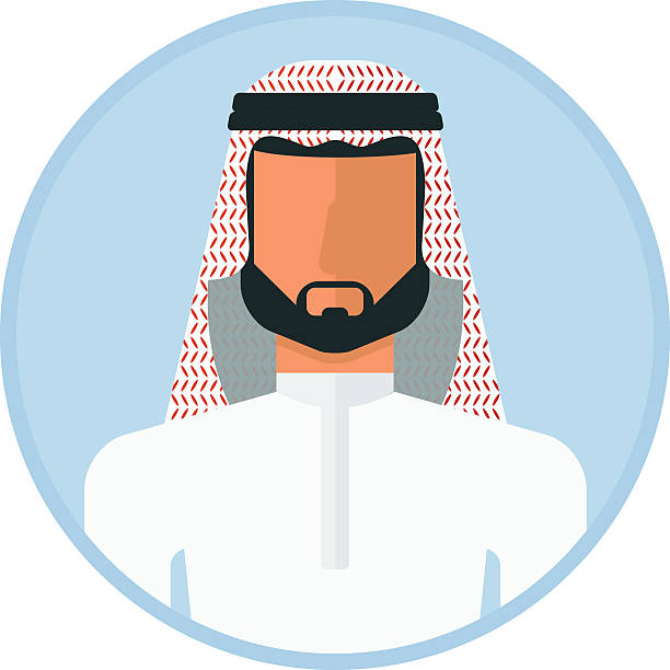 arabic muslim man Arabic muslim man image. Template of portret for infographic posters. Cartoon flat vector illustration. Objects isolated on a white background. cartoon of arab beard styles stock illustrations