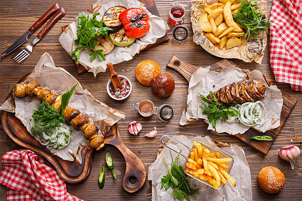 istock Grilled vegetables on a wooden table. 589562468