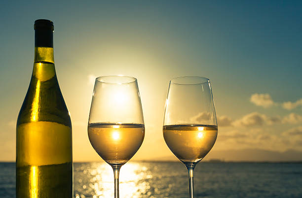 istock Having glass of wine on the beach at sunset 589562928