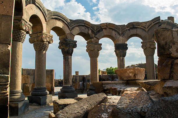 istock Unique stone ruins Zvartnots temple, Armenia. Ancient architecture. 589563384