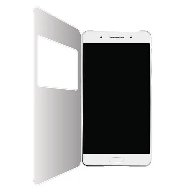 Vector illustration of White smartphone in case isolated