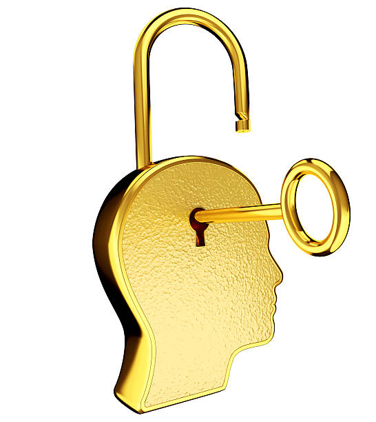 istock Gold Head With Keyhole icon. Idea and startup concept. 589566212