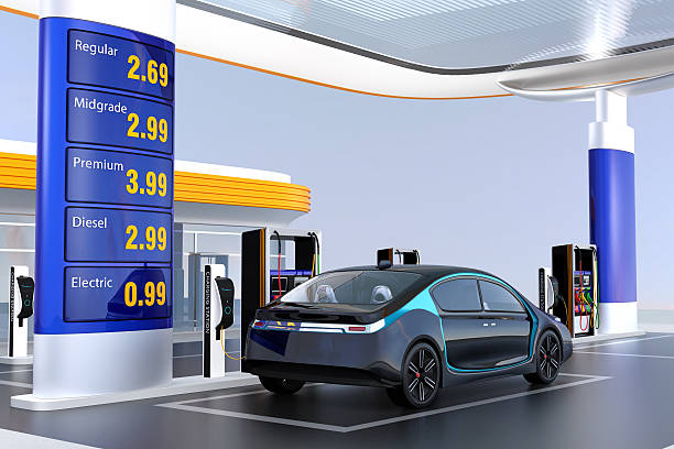 istock Electric vehicle charging at charging station 589567704