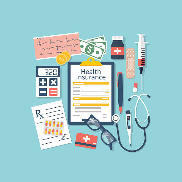 ilustraciones, imágenes clip art, dibujos animados e iconos de stock de forma de seguro médico - healthcare and medicine bill claim form insurance