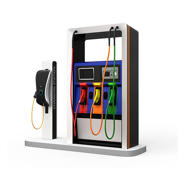 istock EV charging station and gas station isolated on white background 589567852
