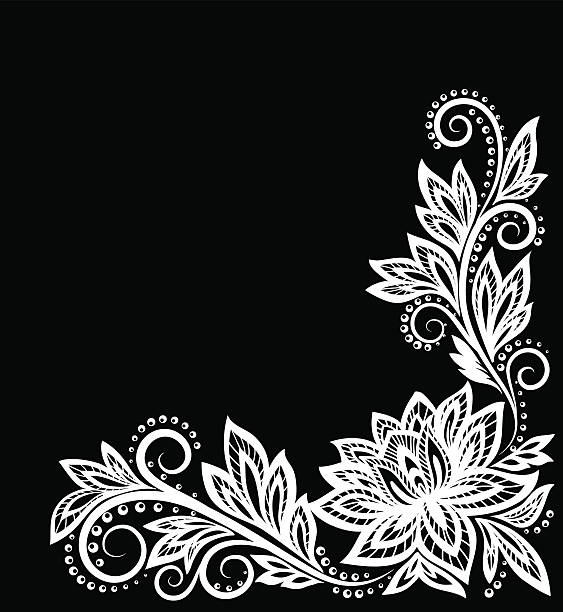 piękna monochromatyczne czarno-biały kwiaty i liście odcięte. - single flower flower vine leaf stock illustrations