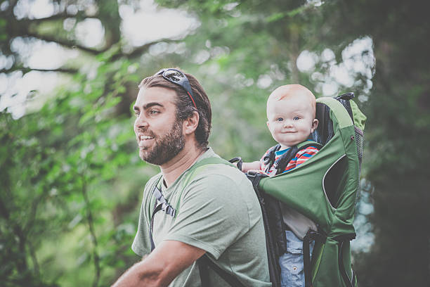 istock Father Backpacking Hiking with Baby in Forest 589570844