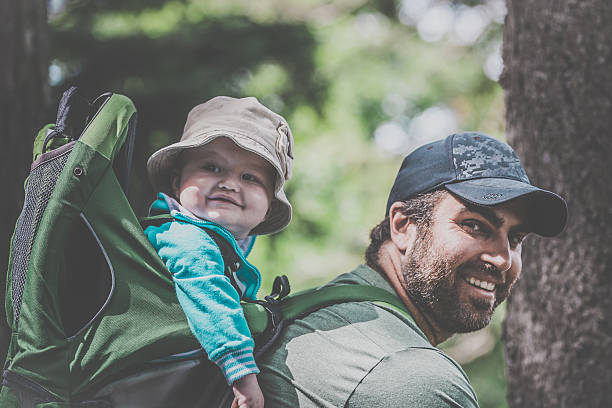 istock Father Backpacking Hiking with Baby in Forest 589571074
