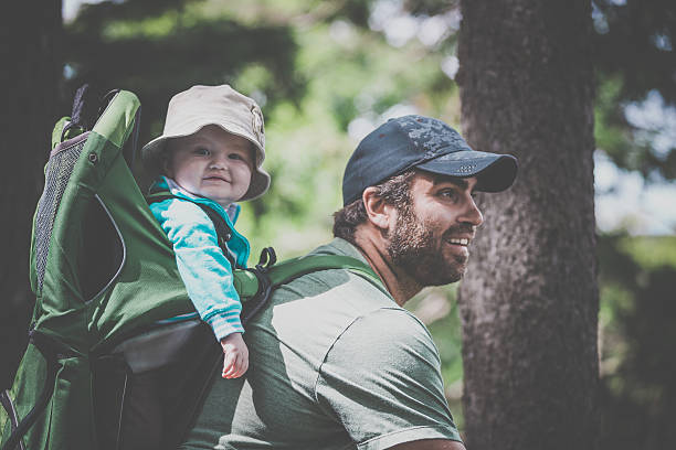 istock Father Backpacking Hiking with Baby in Forest 589571120