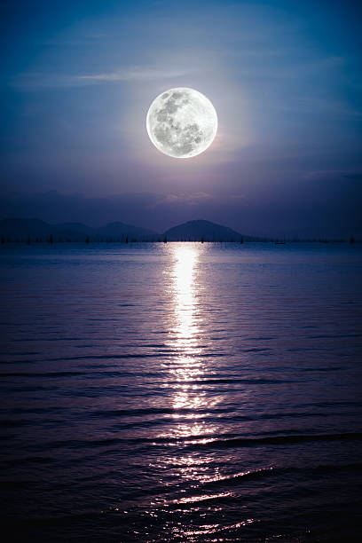 istock Romantic scenic with full moon on sea to night. 589573834