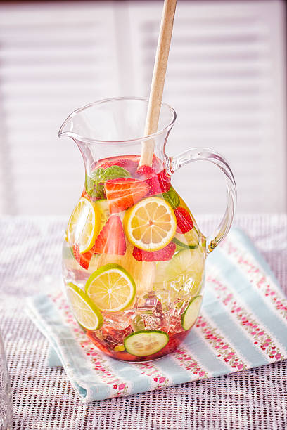 istock Infused Water with Fresh Strawberries, Lime, Lemon and Basil 589574016