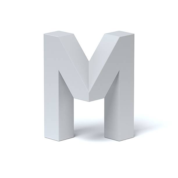 lettre de police isométrique m - letter m alphabet three dimensional shape render photos et images de collection