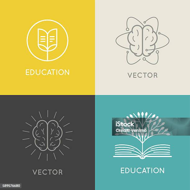 Modèle De Conception De Logo Abstrait Vectoriel Éducation En Ligne Et Lear Vecteurs libres de droits et plus d'images vectorielles de Sagesse