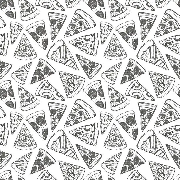 Vector illustration of Seamless pattern with hand drawn pizza.