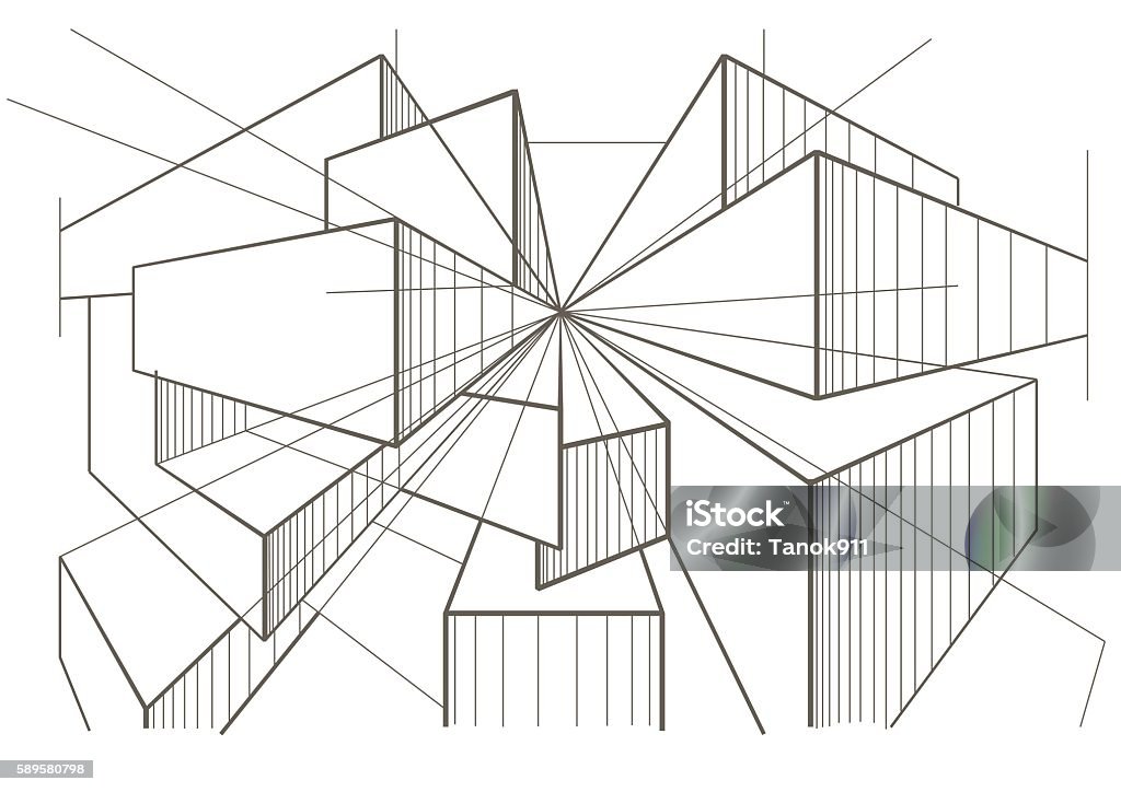 abstract architectural sketch of boxes in perspective Abstract stock vector