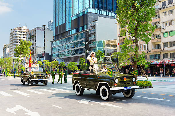 Ho Chi Minh City, Vietnam - April 30, 2015: Military parade in Ho Chi Minh City (Saigon) to mark 40th Anniversary of reunification of Vietnam.