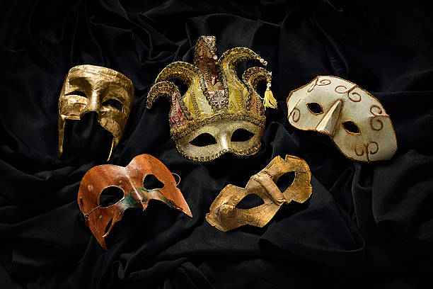 istock Old Carnival masks  on black background 589582586